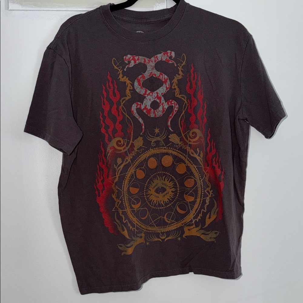 Urban Outfitters Black Graphic Short Sleeve Tee with Red & Gold Print